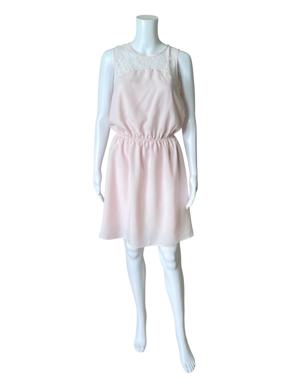 H&M Dress Womens Size 12 Pink Lace Trim Blouson Mini Sleeveless Elastic Waist
